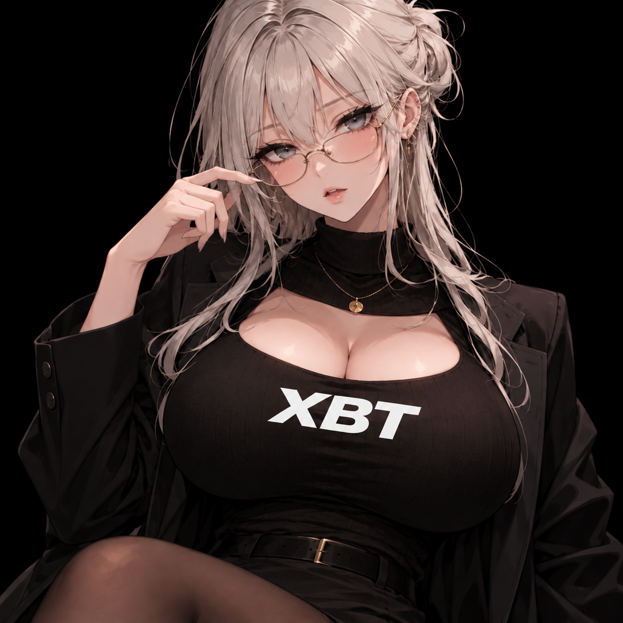 The XBT anime mascot wearing glasses and a black XBT outfit